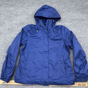 LL Bean Rain Jacket Womens M Blue Trail Model Fleece Lined Full Zip Waterproof